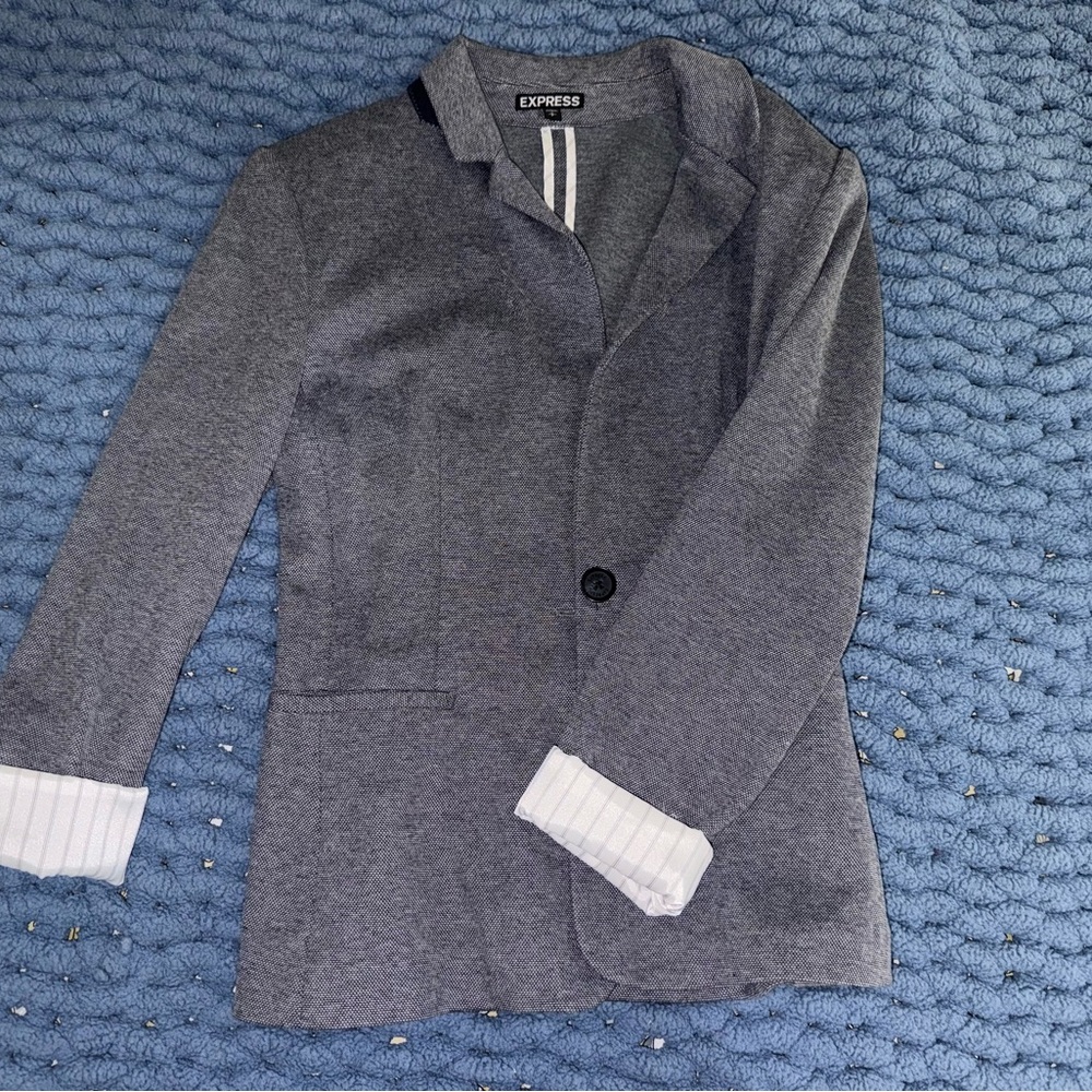Express Gray Blazer with White Striped Cuffs